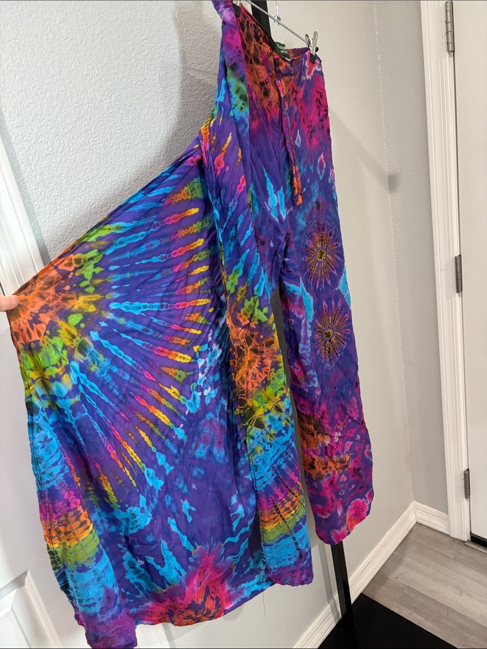 Kathmandu wrap Tie-Dye Wide Leg Pants in Purple, Blue, Pink - Picture 4 of 4